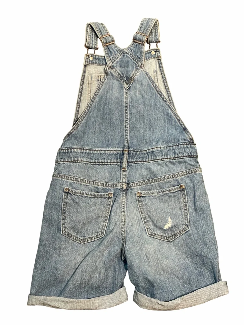 Gap Kids Girls Denim Shortalls Large 10 11 Distressed Jean Overalls 100% Cotton